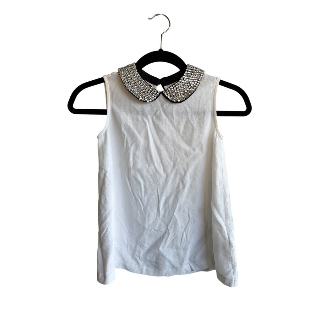 KATE SPADE Sleeveless Top Girls Medium White Studded Rhinestone Peter Pan Collar